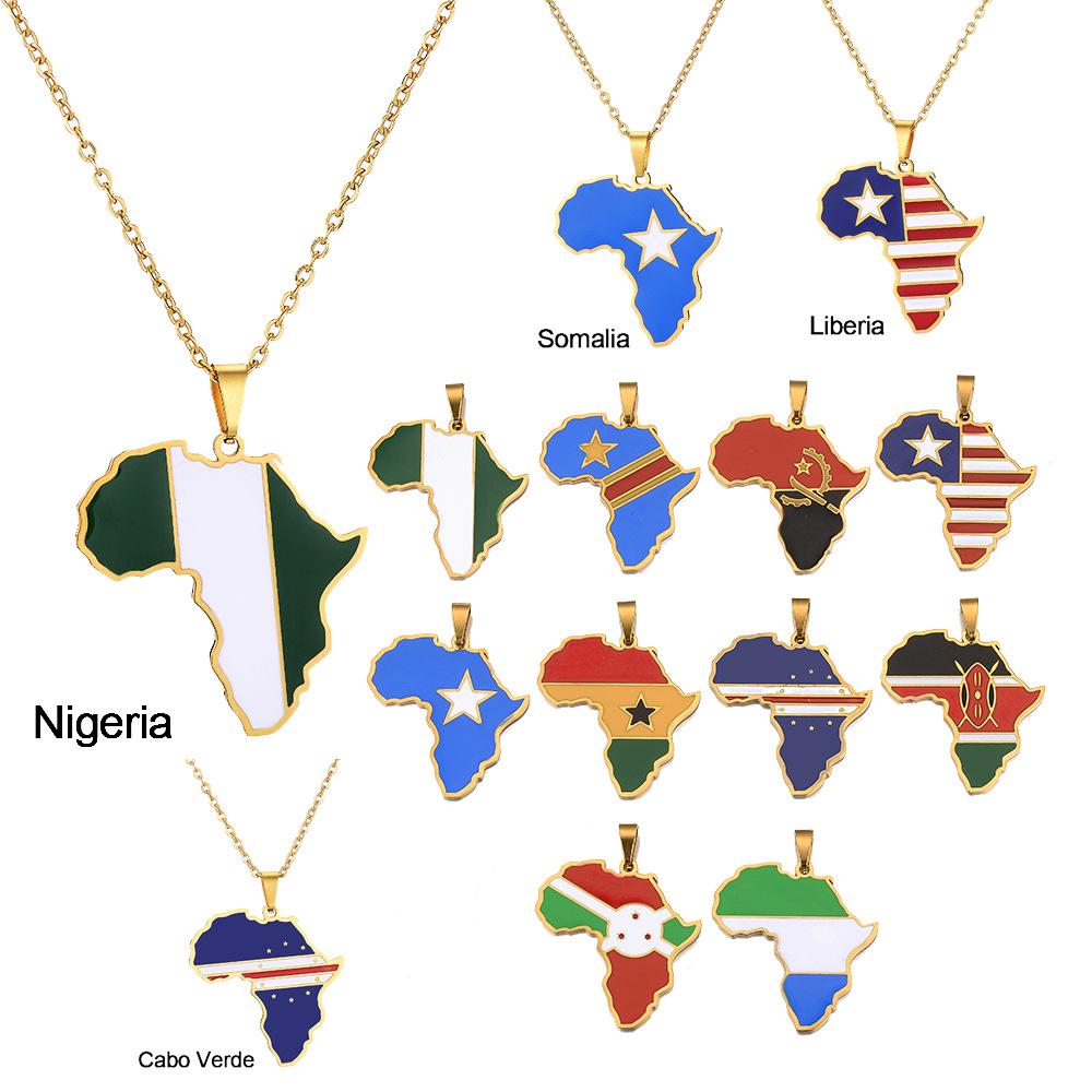 Stainless Steel Africa Map Necklace: Nigeria, Ghana, Somalia Pendant Jewelry