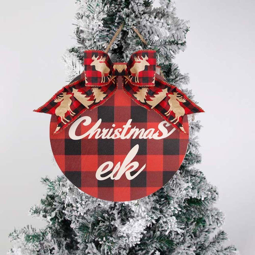 Bow Door Hanging Ornaments Elk Christmas Door Decoration Cafe Wooden Christmas Pendant  Doorway