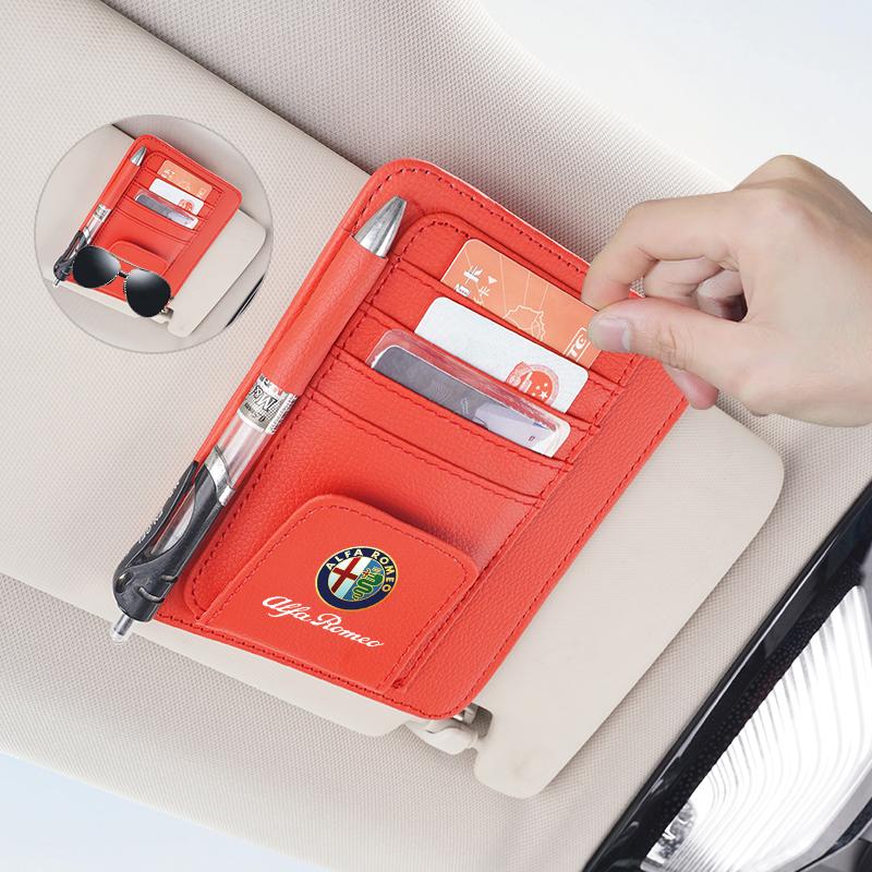 ULXMV1 Car Sun Visor Storage Clip Organizer Pen Card Bill Glasses Holder For Alfa Romeo 4C 159 Spider Giulia Giulietta 156 Mito 147 8C