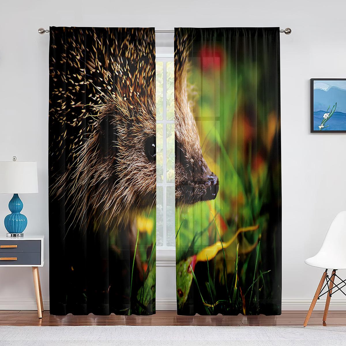 Тюлевые шторы с милыми маленькими животными в виде ежика для гостиной — фото 14