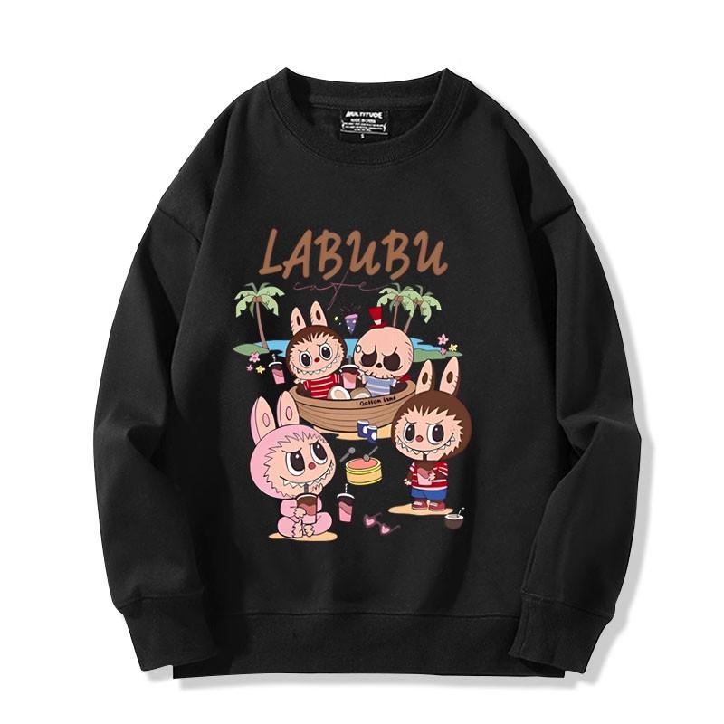 Retro cute cartoon Labubu printed loose round neck sweatshirt men's and women's winter new tops