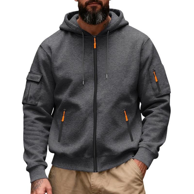 Herren Kapuzen-Arbeitskleidungs-Sweatshirt mit Reißverschluss, gefüttert mit Fleece, lockere Passform, für Pendler, für Herbst und Winter