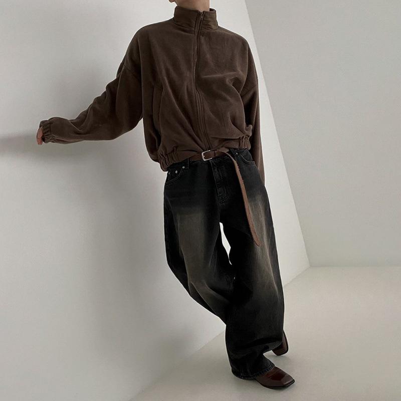 Kurze Stehkragenjacke, Herren Koreanischer Stil Locker Herbst und Winter Verdickte Baumwolljacke