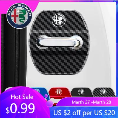 For Alfa Romeo 4Pcs Car Door Lock Protective Cover Sticker for Alfa Romeo Logo Sportiva Giulia Giulietta 159 156 MITO Stelvio 14