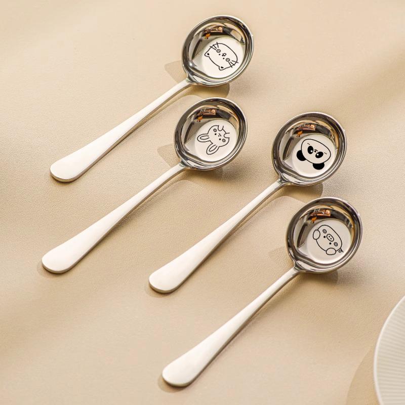 316 Stainless Steel Cartoon Soup Spoon for Kids - Food-Grade Round Head, Flat Bottom, Deepened Design