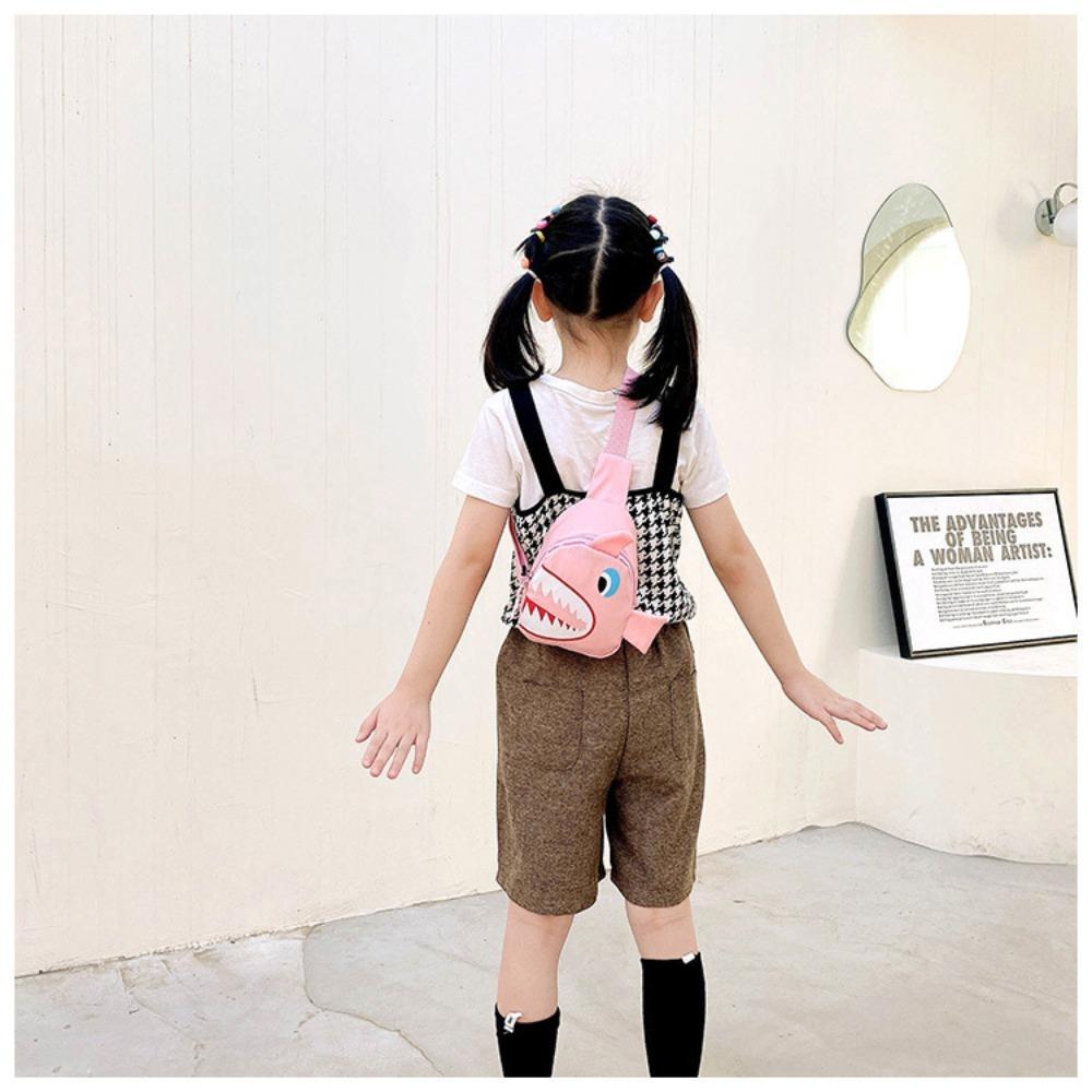 Canvas Shark Pattern Chest Bag Zipper Cartoon Shark Waist Bag Fashion Crossbody Chest Bag