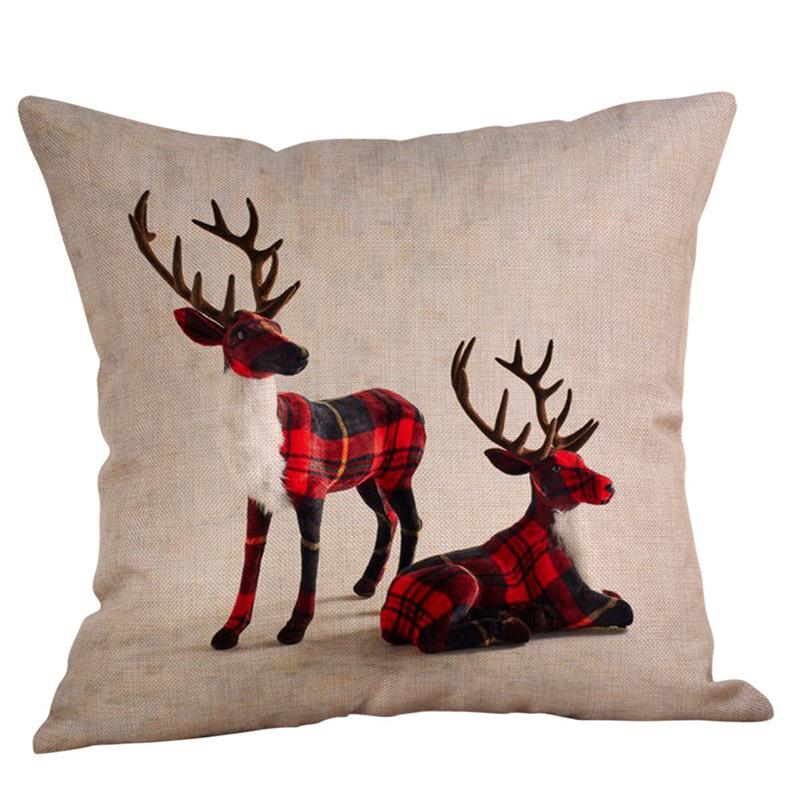 American Christmas Deer Pattern Throw Pillow Cover - Festive Sofa or Car Cushion