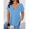 T-shirt Casual da Donna Taglie Forti Primavera Estate, Monocolore, Scollo a V, Manica Corta, Comoda e alla Moda