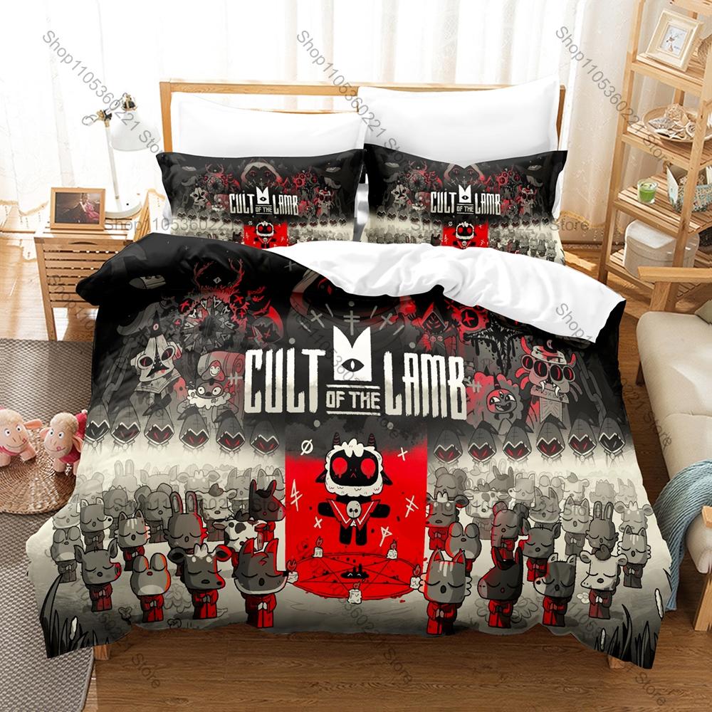 Cool Cult Of The Lamb Bedding Set Includes Duvet Cover + 2 Pillowcases Cute Dark Roguelike Indie Game Lamb Character Bedroom Dec