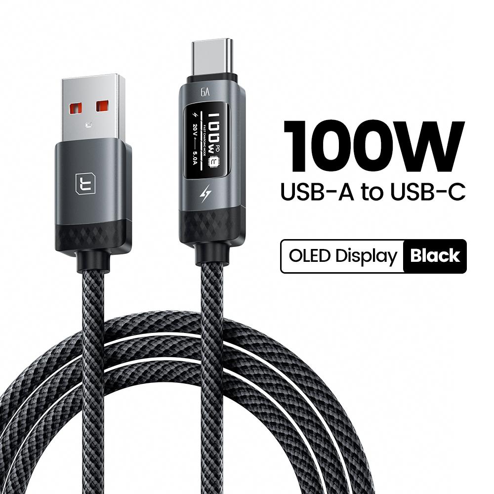 Toocki 100W USB A Cbale Fast Charging OLED Digital Display 6A USB To Type C Data Cord For iPhone 16 17 Huawei 70 Honor 80 Pro