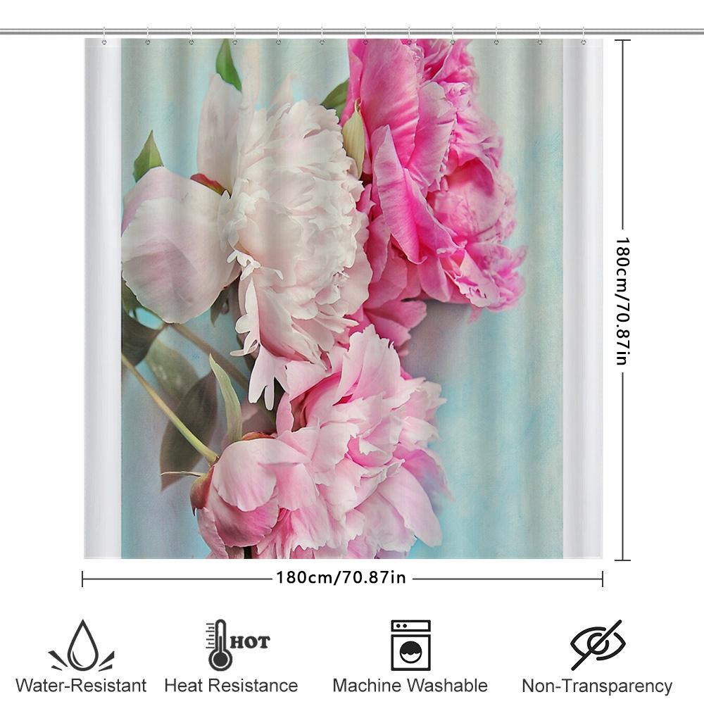 Pink Peony Flower Shower Curtain Botanical Floral Print Bathroom Decor Vintage Rustic Farmhouse Washable Curtains