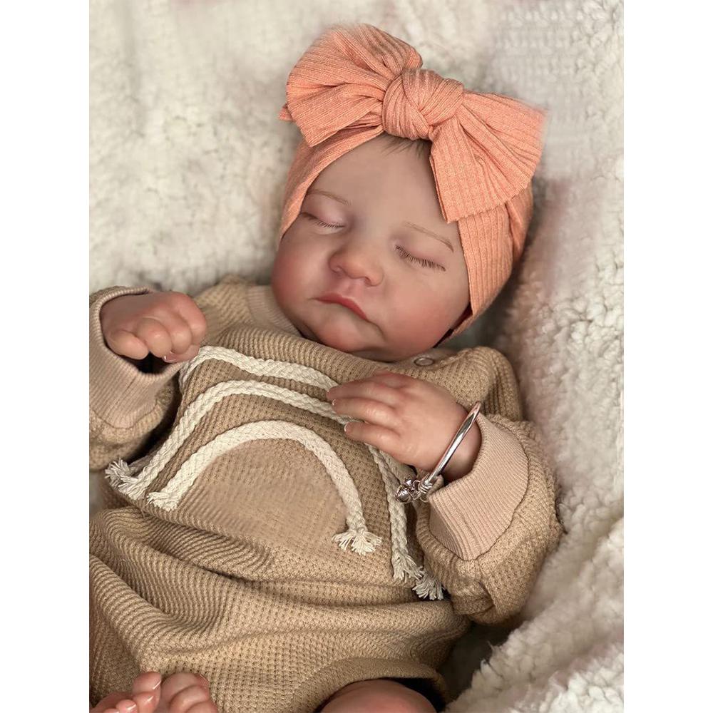 19inch Levi Newborn Baby Doll Reborn Sleeping Soft Silicone Flexible 3D Skin Tone with Visible Veins Hand Paint Hair Doll