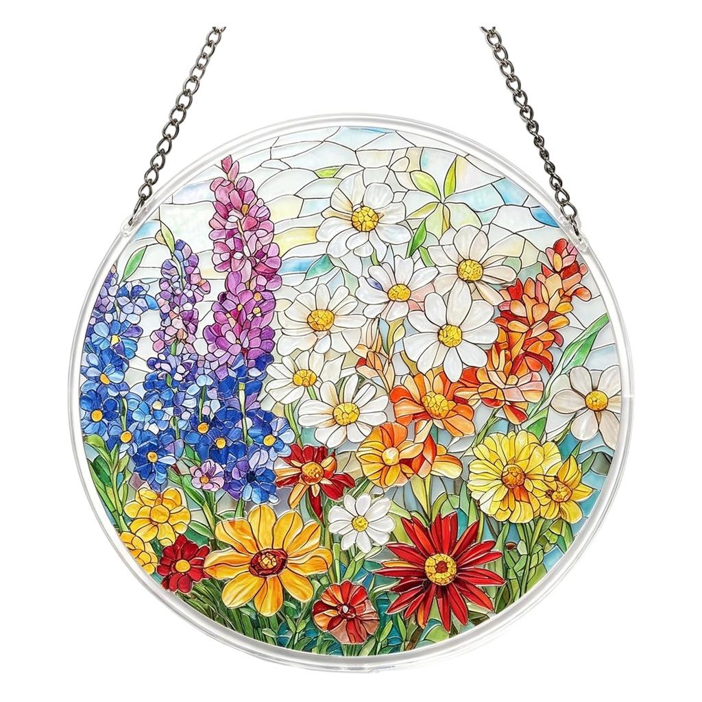 Rond Gebrandschilderd Glas Raam Hangend Paneel 15cm Diameter Boomontwerp Decoratieve Suncatcher met Metalen Ketting voor Binnenraamdecoratie
