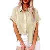 2025 Summer European & American Women's Solid Color Linen Short Sleeve Casual Loose Blouse