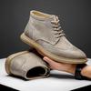 Men's Leather Mid-Calf Brogue Boots with Warm Fleece, Large Size Outdoor Martin Boots for Autumn and Winter.