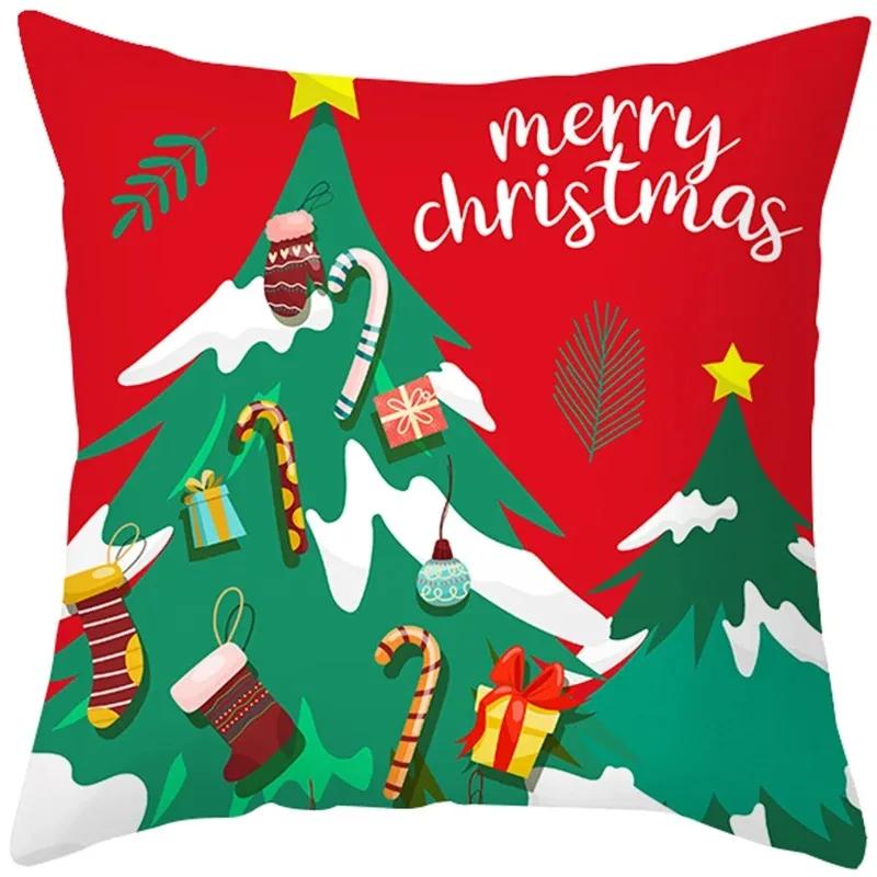 Christmas Cartoon Patterns Throw Pillow Cover With Short Plush Print For Living Room Sofa Decoration Cushion Cover Pillow Covers