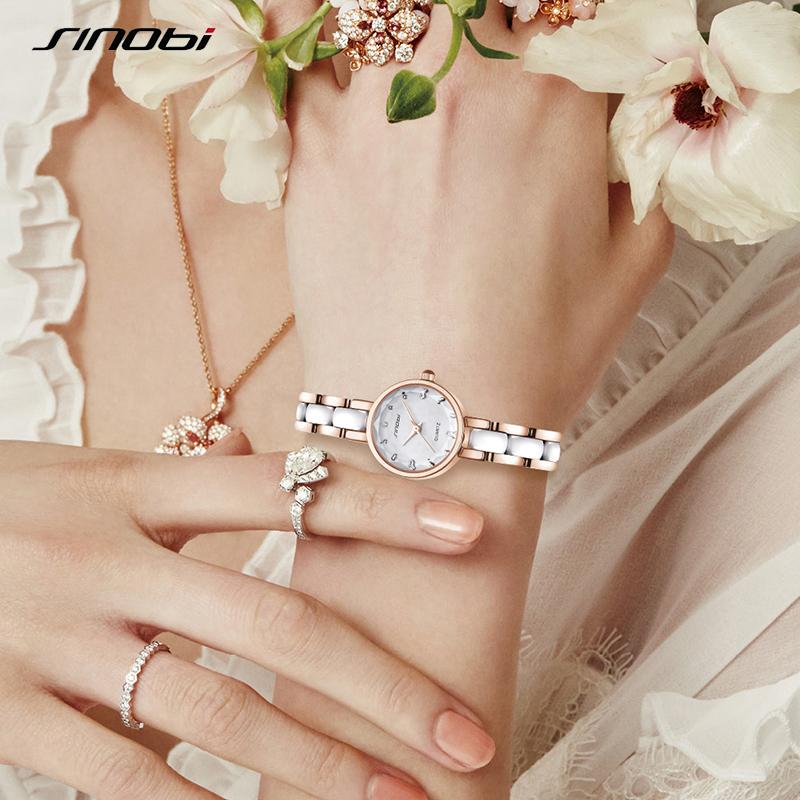 SINOBI Nyeste kvinnemote armbåndsur Shinning Rose Golden Armbånd Dameklokker Luksus diamantkvartsklokker for kvinner