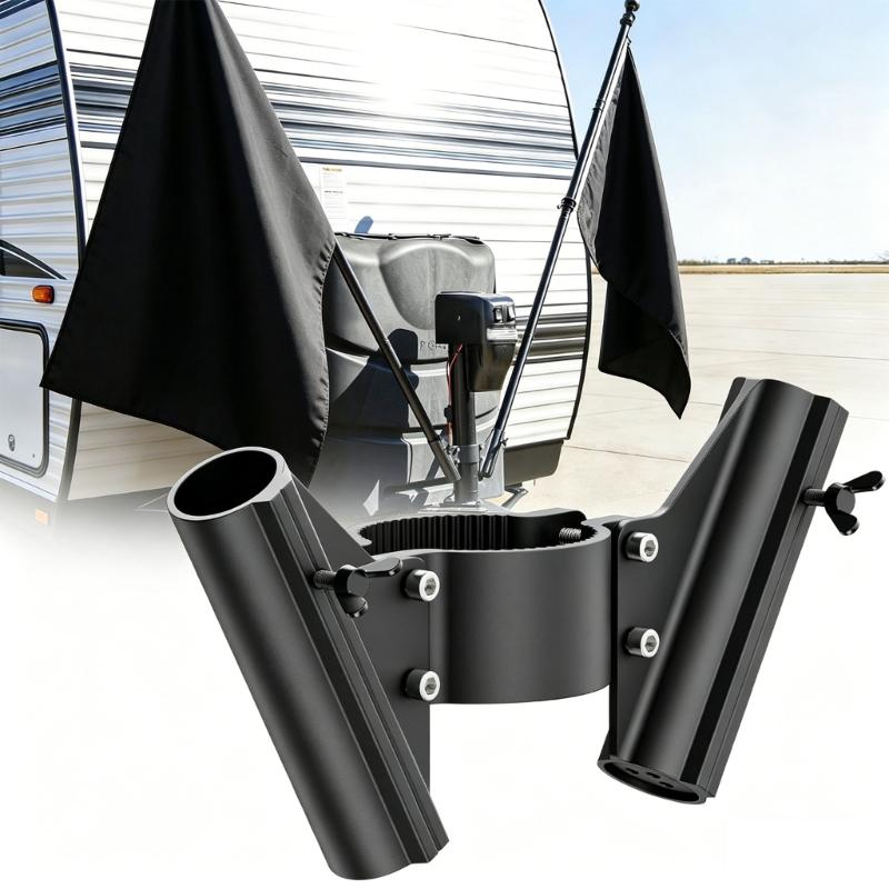 Multi Purpose Aluminum Flag Support For Travel Trailers And Vehicles Including Wing Bolt Lock And Water Drain Design