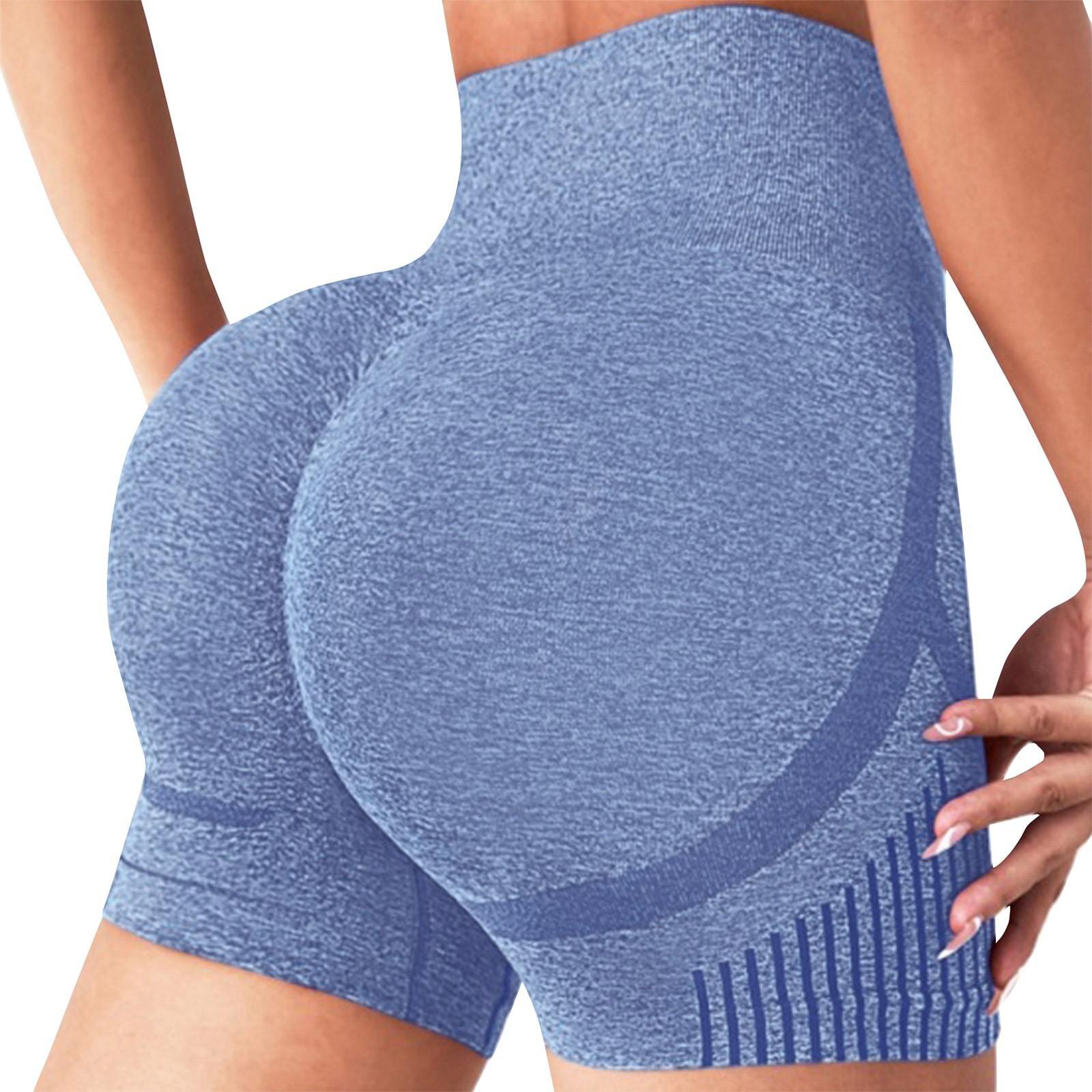 Women s High-Waisted Seamless Butt Lifting Workout Shorts Tummy Control Compression Yoga Shorts M синий