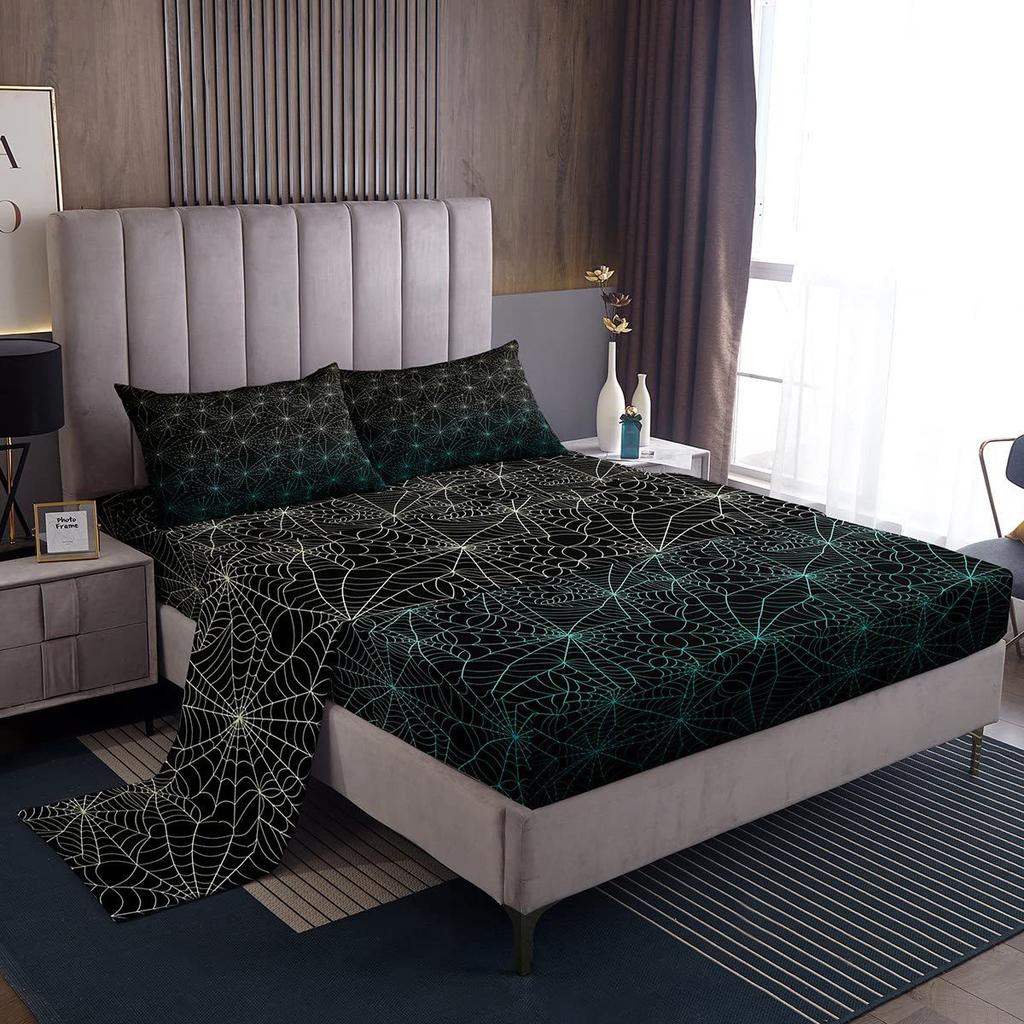 Spider Web Personality Pattern Bed Hat Four-Piece Bedding Set Bedroom Dormitory Bedding Decoration