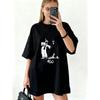 Oversized T Shirt Black Cartoon Ghost And Clown Print With Boo Text Halloween Party Wear