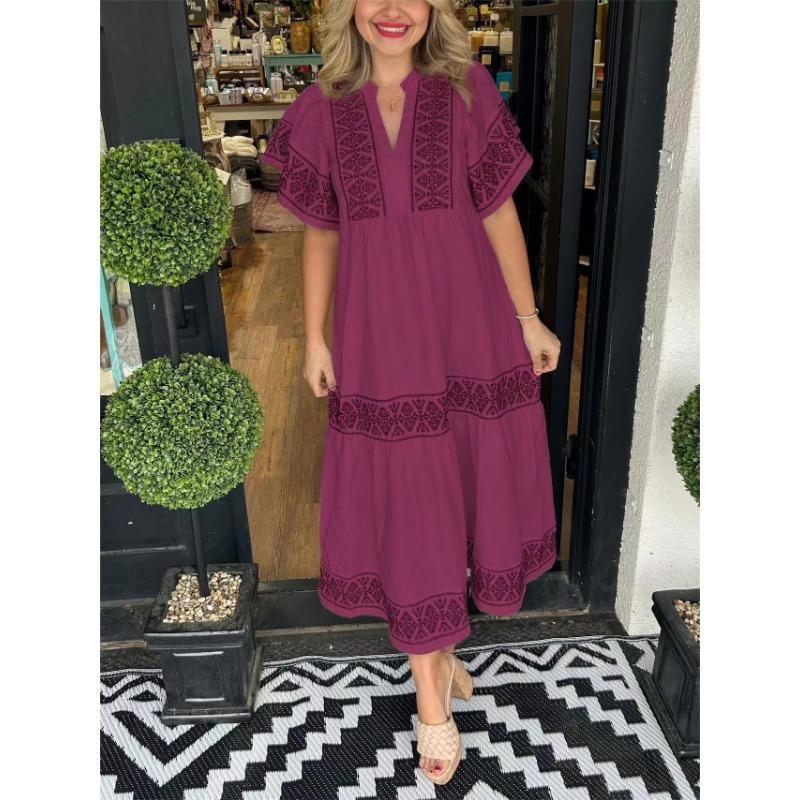 Summer Fashion V-neck Printed Loose Dress