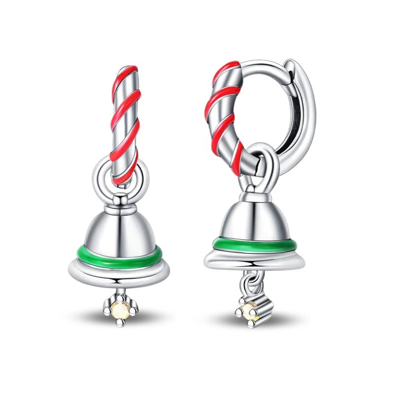 

2024 New Christmas 925 Sterling Silver Christmas Cane Wreath Bell Snowflake Tree Bow Earrings for Women Creative Jewelry Gifts