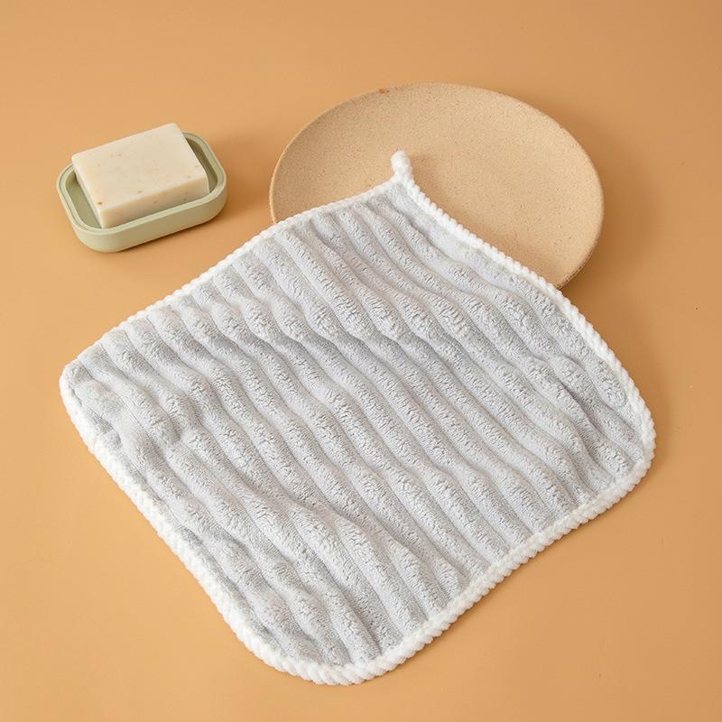 1Pc 25x25cm Striped Solid Color Coral Fleece Square Super Soft Home Bathroom Children Hanging Face Towel 25x25cm серый