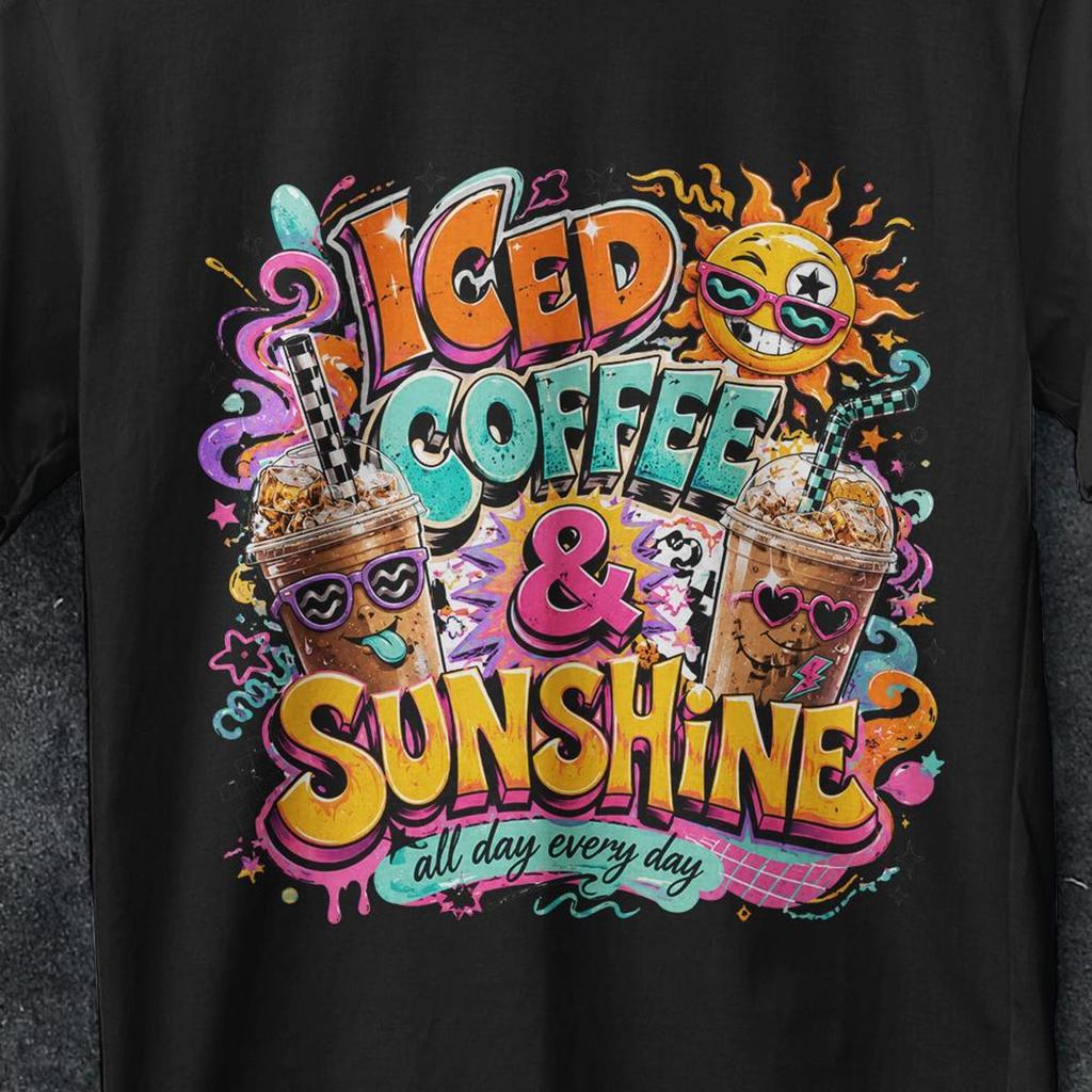 Iced Coffee and Sunshine Shirt, Iced Coffee Shirt, Coffee Lover Gift, Summer Graphic Tee, Summer Vibes Shirt, Coffee T Shirt, funny gifts