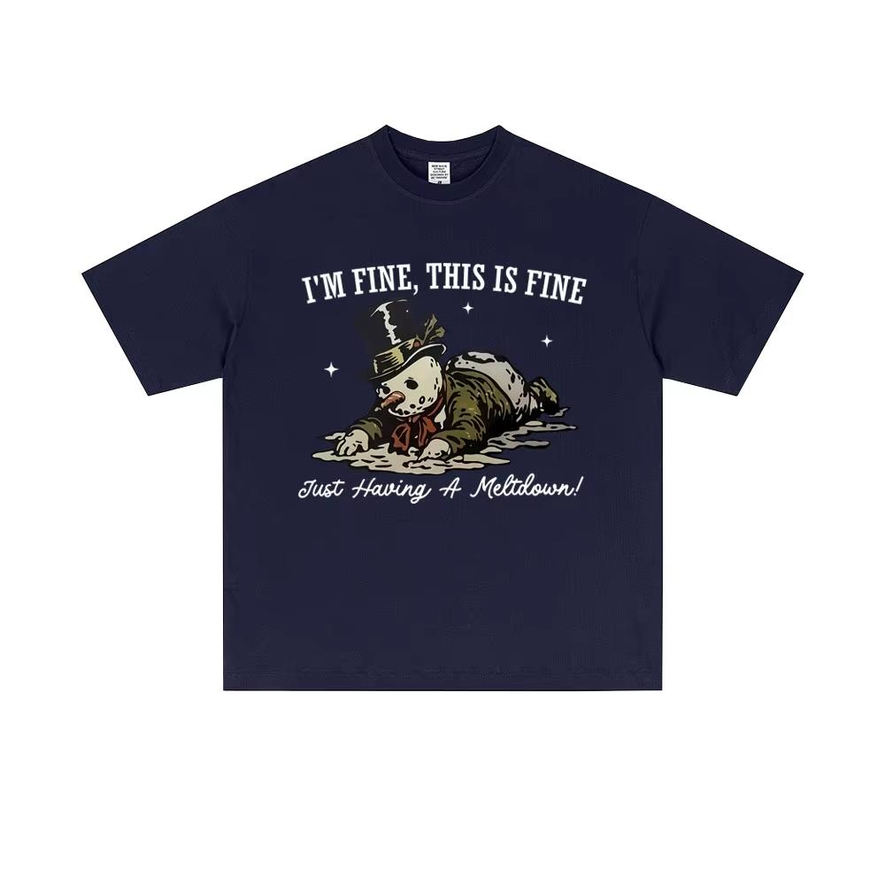 Im Fine This Is Fine Snowman Funny Meme T Shirt Men Women Christmas Short Sleeve T Shirts Mens Pure Cotton Shortsleeved Top