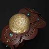 Rivet Wide Boho Disc Belt Exaggerated Carved Buckle Waist Belt Western Leather Waistband  Lady