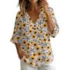 Women's V-Neck Short Sleeve T-Shirt, Vintage Floral Print Loose Fit Casual Cotton-Linen Top