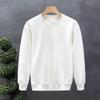 Men's Solid Color Velvet-Lined Round Neck Hoodie - White, Winter/Spring 2025 Style, Long Sleeve