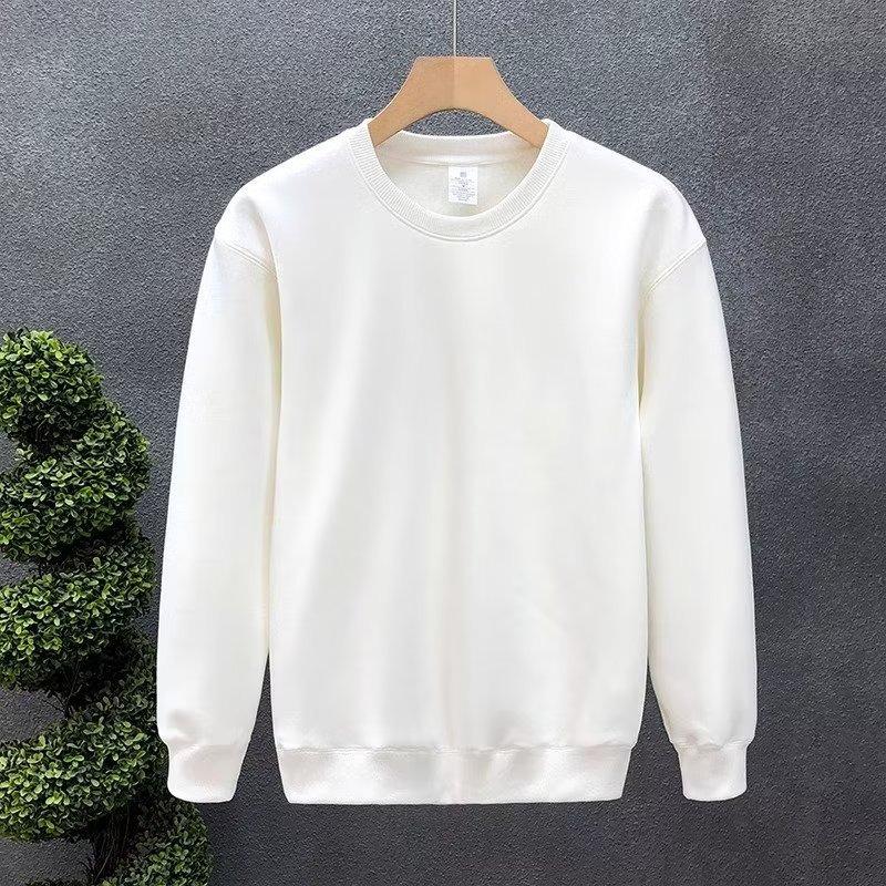 

Men s Solid Color Velvet-Lined Round Neck Hoodie - White, Winter/Spring 2025 Style, Long Sleeve M