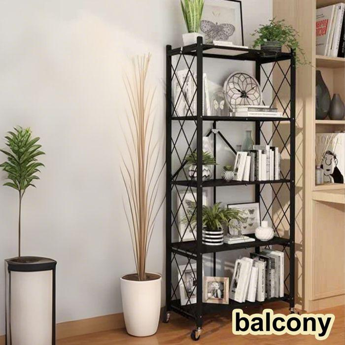 Bibliothèque - Étagère De Rangement Pliable À 5 Étages En Métal Avec Roulettes - 100 Kg - Pour Cuisine, Salle De Bain, Salon