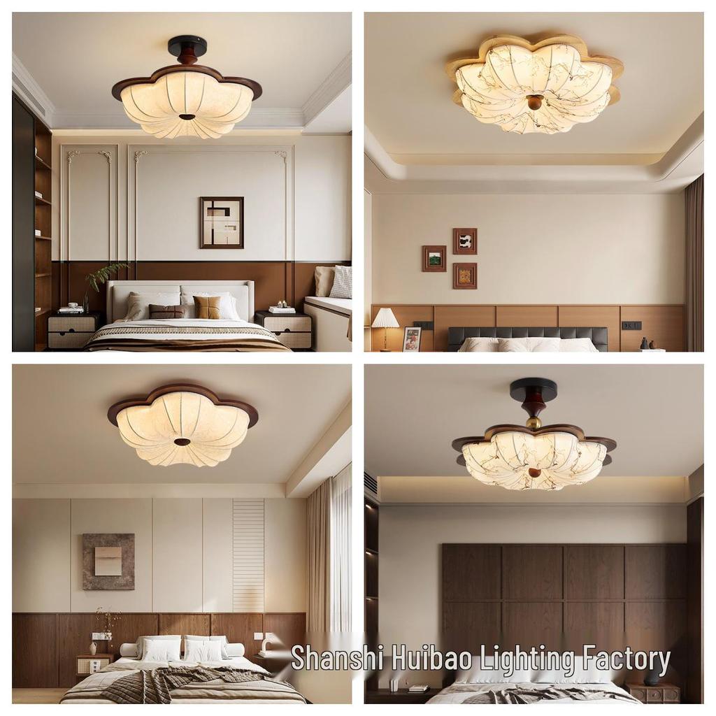 Chinese Song Dynasty Chandelier: Retro Fabric & Walnut Wood Zen Ceiling Light