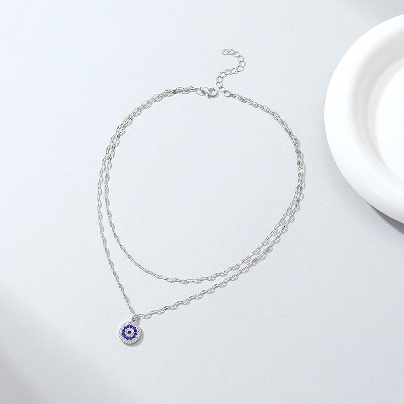 JMXD-Crystal Jewelry Devil's Eye Double Necklace Fashion Personality Alloy Pendant Clavicle Chain