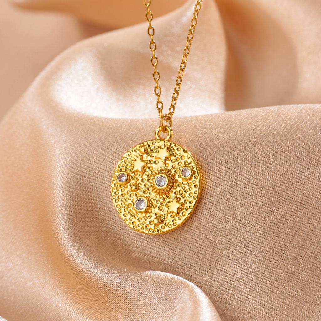 Exaggerated Arabic Sun Star Stainless Steel Necklaces Women 18K Gold-plated Necklace Wedding Jewelry Accessories Birthday Gifts