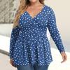Women's Plus Size Shirt Long Sleeve  Print Top Pleated Casual V-Neck Top