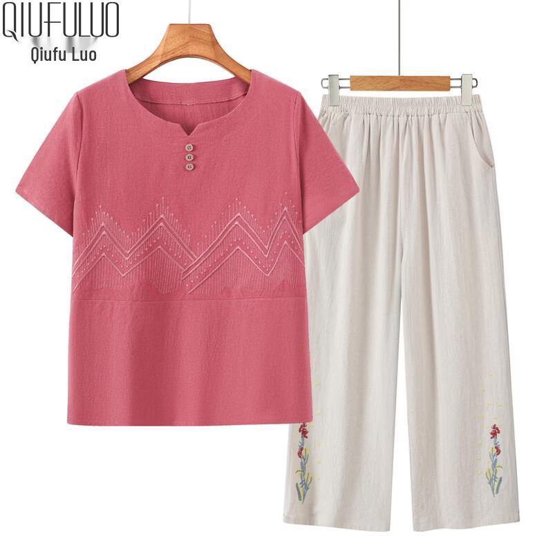 Qiufuruo Women s Pure Cotton Summer Set 3XL