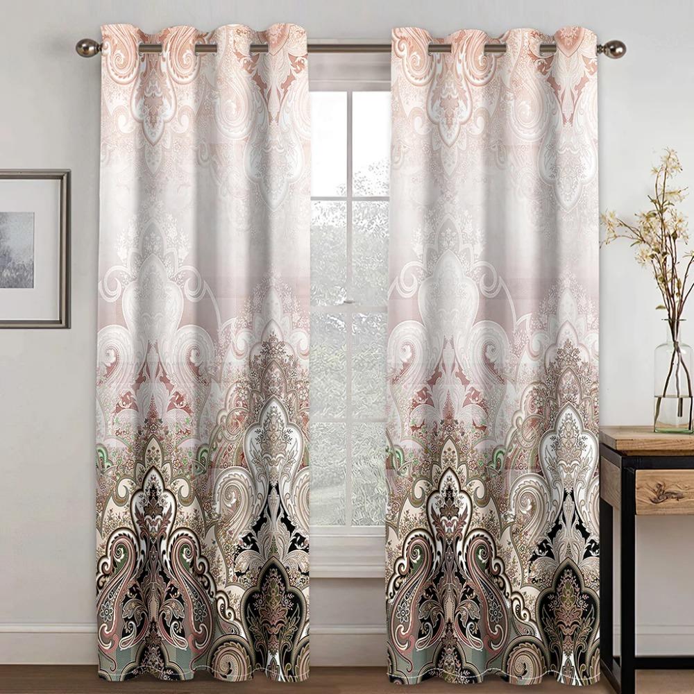 Cortinas Baratas Personalizadas de Gran Tamaño Rojas Elegantes Boho Barrocas de 2 Piezas Finas para Sala de Estar Dormitorio Cocina Oficina Decoración de Cortinas de Ventana