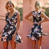 Stylish Womens Mini Ladies Dress Floral Print Ruffle V Summer Beach Sundress For Every Occasion