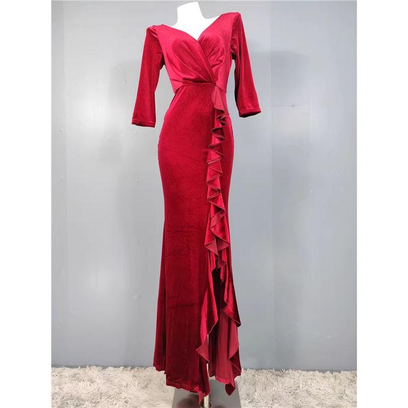 

Single European and American Autumn and Winter New Velvet Socialite Red Toast Dress French Retro Affordable Luxury Adult Lady like Woman Dress Women Red S