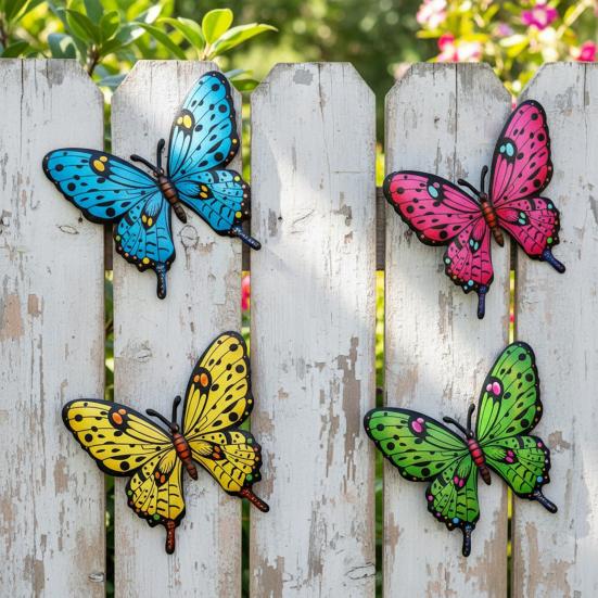 Metal Butterfly Wall Decor Colorful Butterflies Wall Art Sculpture 3D Iron Butterfly Hanging Decoration for Outdoor Indoor Fence Patio Yard Tree