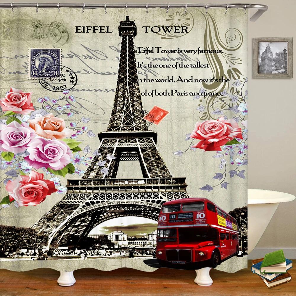 Retro European Shower Curtain ,Flowers Printed Bath Curtain Polyester Fabric Western Style Home Bath Decor Curtains With Hooks