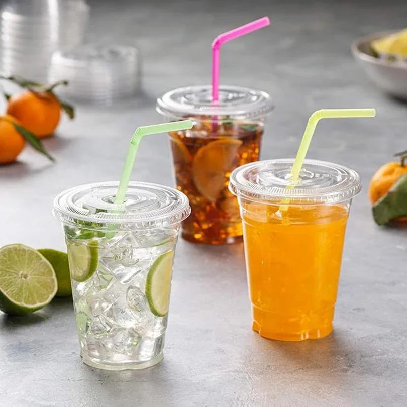 50/100 ცალი ერთჯერადი გამჭვირვალე პლასტმასის ჭიქა, ცივი ყავის სმუზი, მილქშეიკი, ცივი სასმელი წვეულებებისთვის, დაბადების დღეებისთვის, ქორწილებისთვის, კემპინგის ჭურჭელისთვის