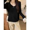 White shirt women's spring simple collar solid color bottoming shirt basic top loose casual long sleeve inner