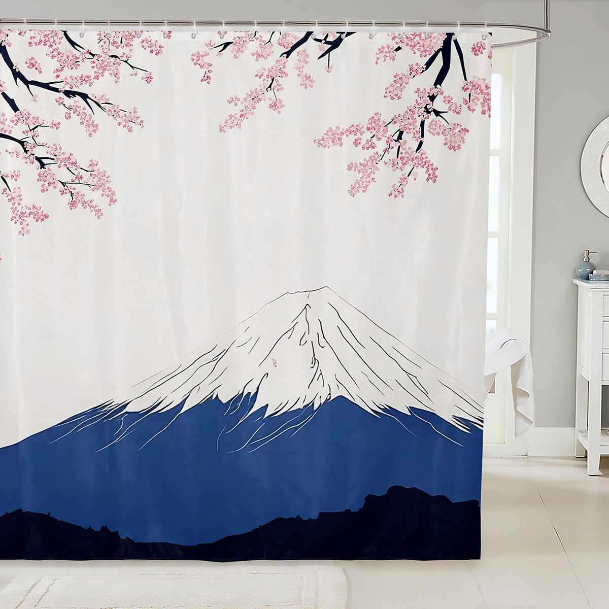 

Feelyou Japanese Wave Bath Curtain For Boys Girls Fuji Mountain Shower Curtain Waterproof Japanese Style Bathroom Shower Curtain W60H190(CM)-1 Pcs
