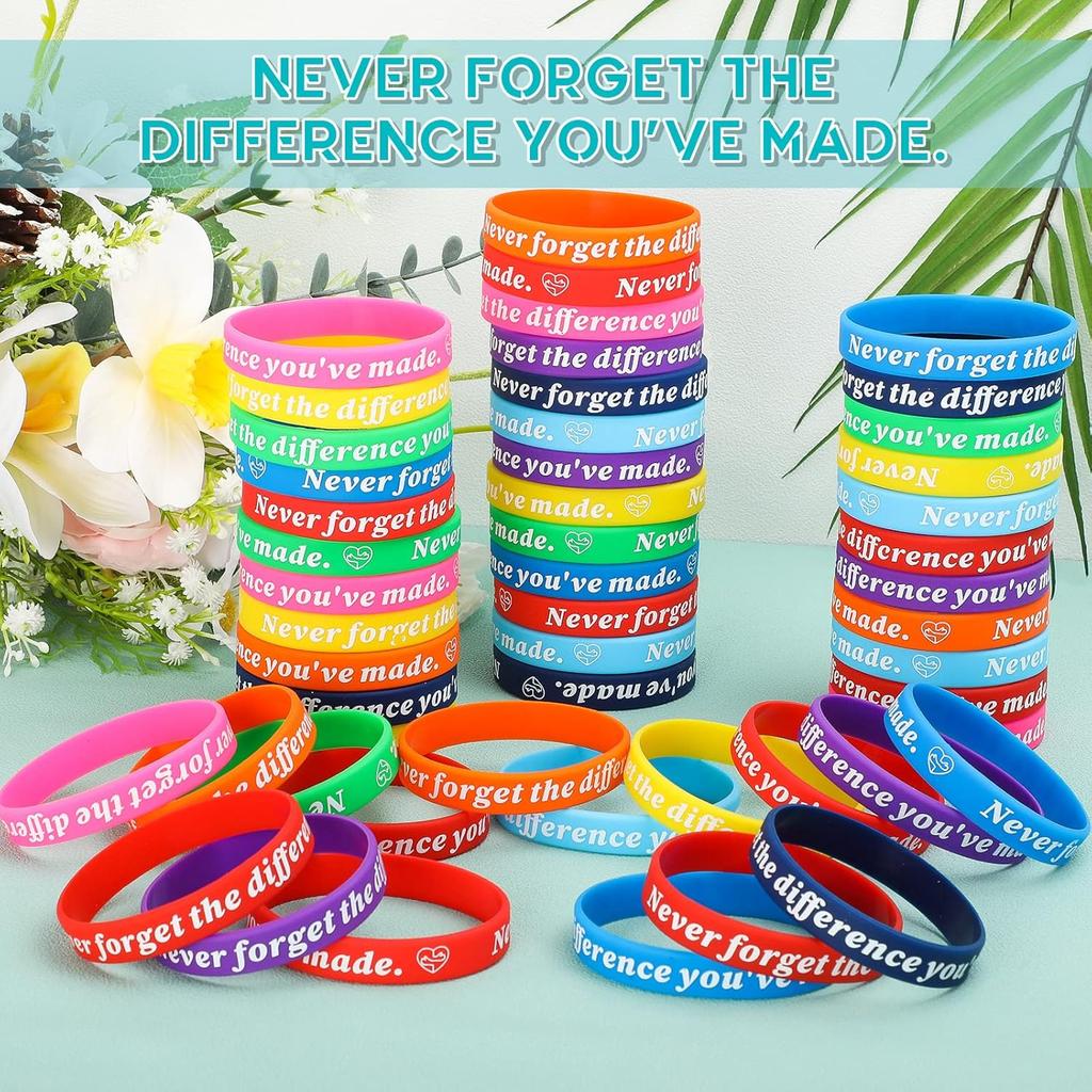 Sasylvia 50 Pcs Employee Appreciation Gifts Silicone Bracelets Motivational Quote Pirational Rubber Wristband Thank You Gift for Coworker Office