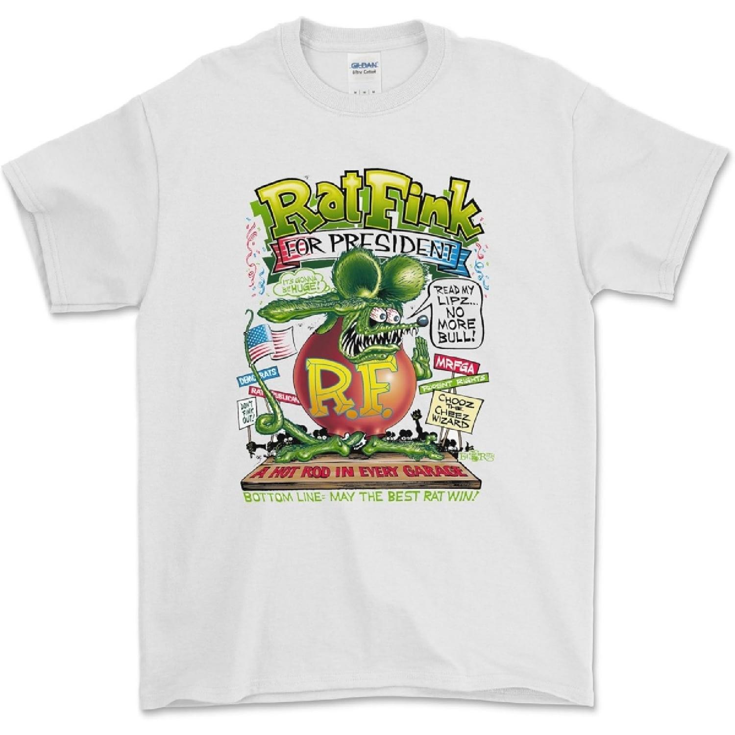 Brizio Products Rat Fink Rat Fink for Prez! T-Shirt, Tee Shirt, White, X-Large S